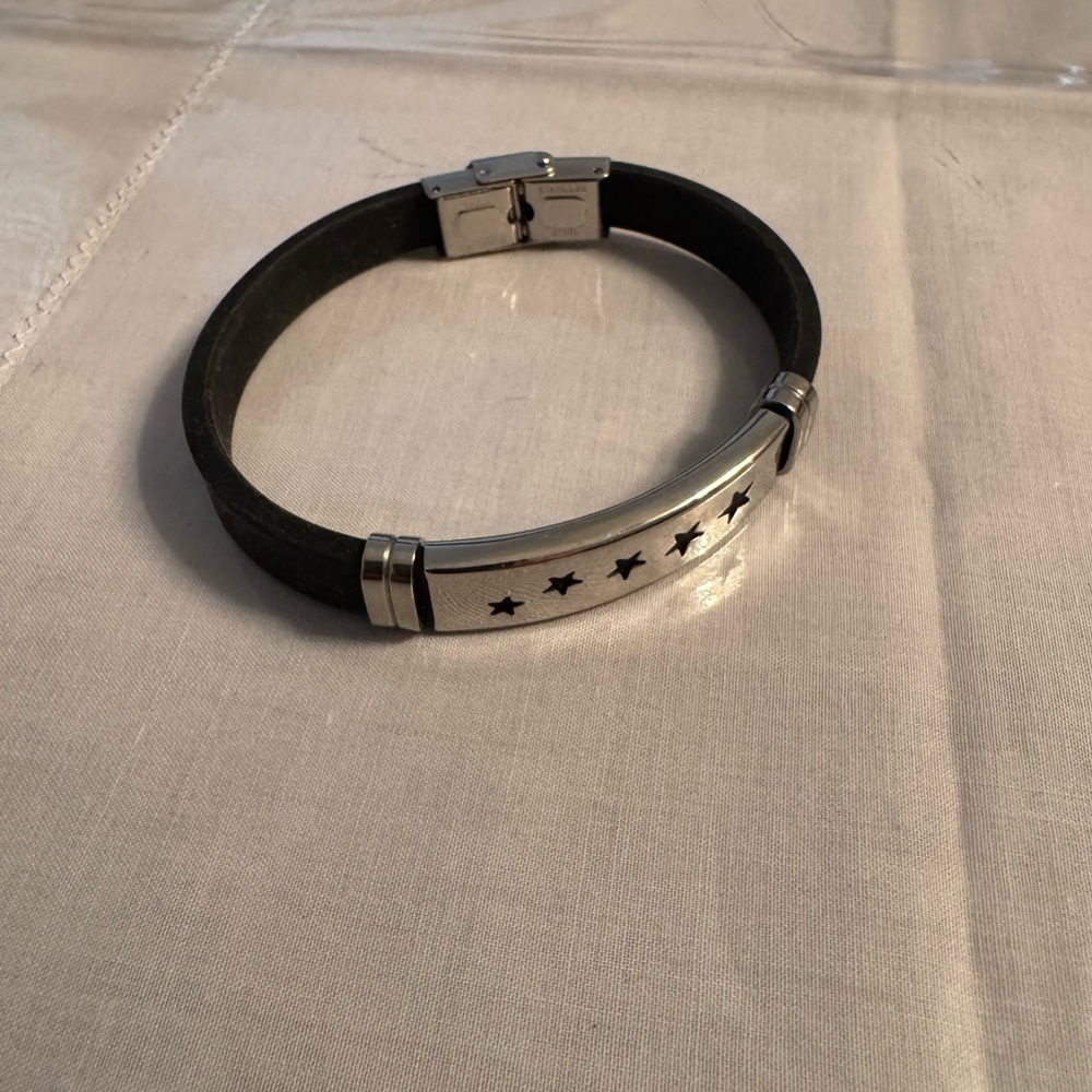 Men's Black and Silver Bracelet